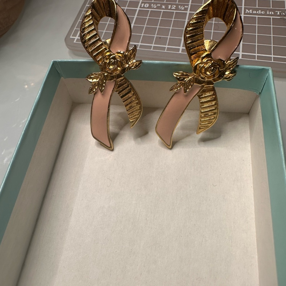 Avon Gold and Pink Ribbon Brooches